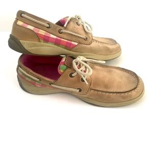 SPERRY Pink Plaid Top Sliders girls sz 4.5